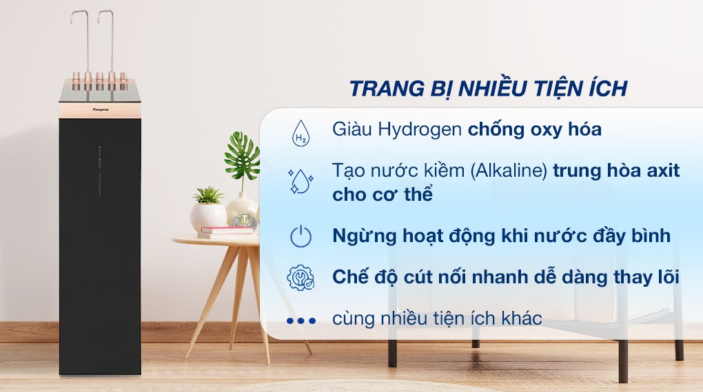 Máy lọc nước RO nóng nguội lạnh Hydrogen ion kiềm Kangaroo Sumire KGHC12A3 12 lõi