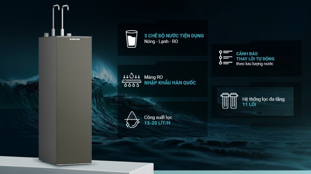 Máy lọc nước RO nóng nguội lạnh Hydrogen Sunhouse UltraX SHA76601S 11 lõi - 9