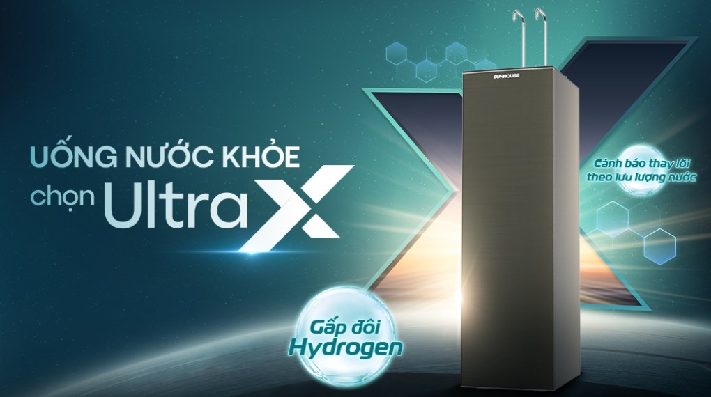 Máy lọc nước RO nóng nguội lạnh Hydrogen Sunhouse UltraX SHA76601S 11 lõi - 12