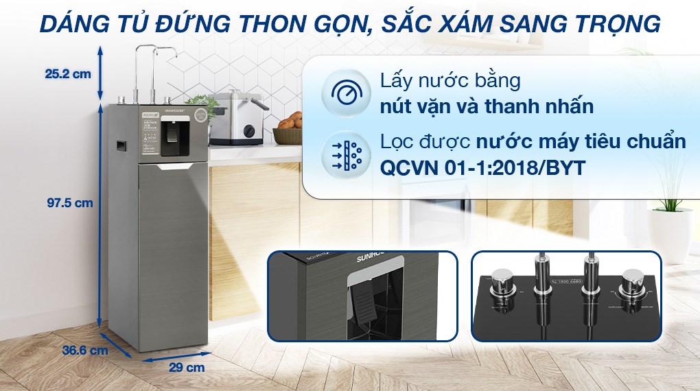 Máy lọc nước RO nóng nguội lạnh Hydrogen Sunhouse UltraX SHA76658SH 11 lõi