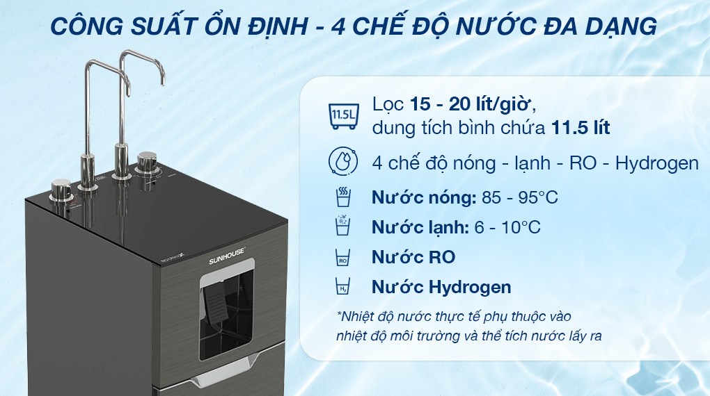 Máy lọc nước RO nóng nguội lạnh Hydrogen Sunhouse UltraX SHA76658SH 11 lõi