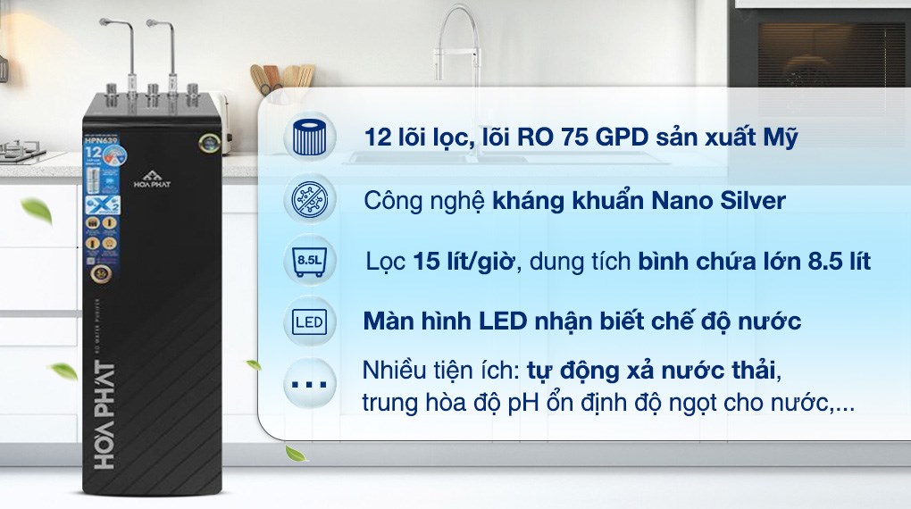 Máy lọc nước RO nóng nguội lạnh Hydrogen Hòa Phát HPN639 12 lõi