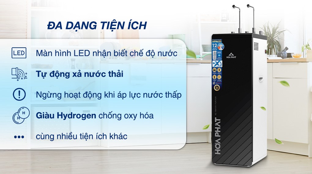 Máy lọc nước RO nóng nguội lạnh Hydrogen Hòa Phát HPN639 12 lõi