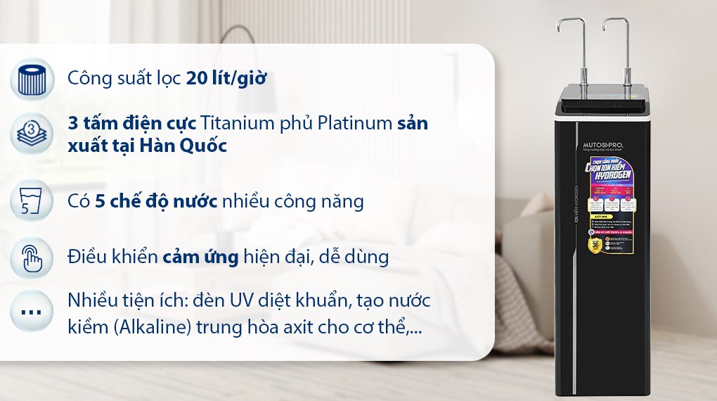 Máy lọc nước RO nóng nguội lạnh Hydrogen ion kiềm Mutosi MP-P89K 9 lõi