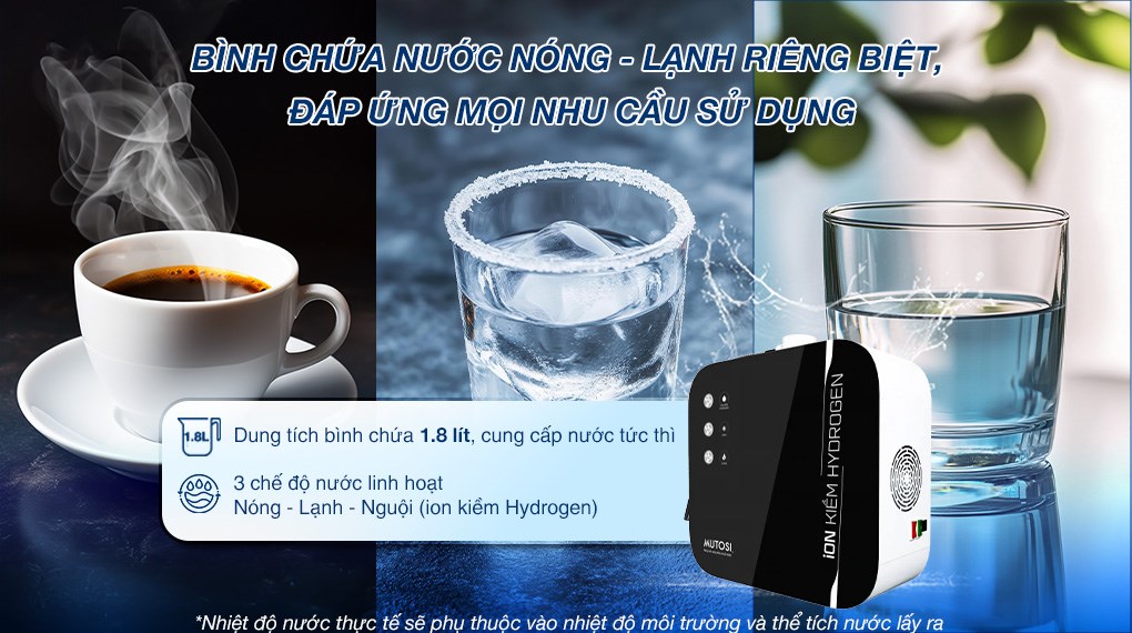 Máy chuyển đổi nước RO tạo nước nóng lạnh Hydrogen ion kiềm Mutosi MD-199H 1 lõi