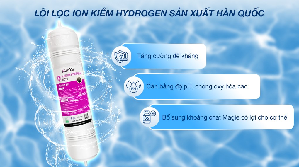 Máy chuyển đổi nước RO tạo nước nóng lạnh Hydrogen ion kiềm Mutosi MD-199H 1 lõi