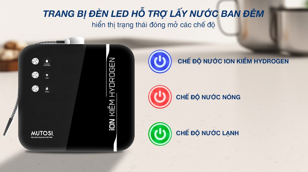 Máy chuyển đổi nước RO tạo nước nóng lạnh Hydrogen ion kiềm Mutosi MD-199H 1 lõi