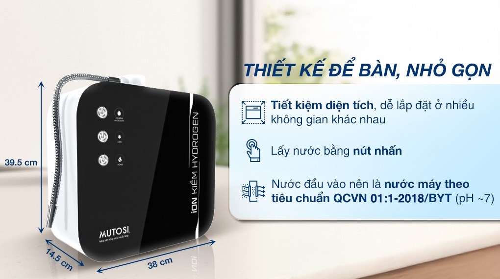 Máy chuyển đổi nước RO tạo nước nóng lạnh Hydrogen ion kiềm Mutosi MD-199H 1 lõi