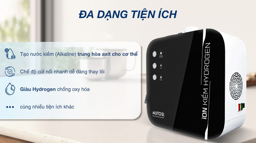 Máy chuyển đổi nước RO tạo nước nóng lạnh Hydrogen ion kiềm Mutosi MD-199H 1 lõi