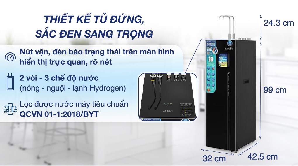 Máy lọc nước RO nóng nguội lạnh Hydrogen ion kiềm Karofi KAE-S688 12 lõi