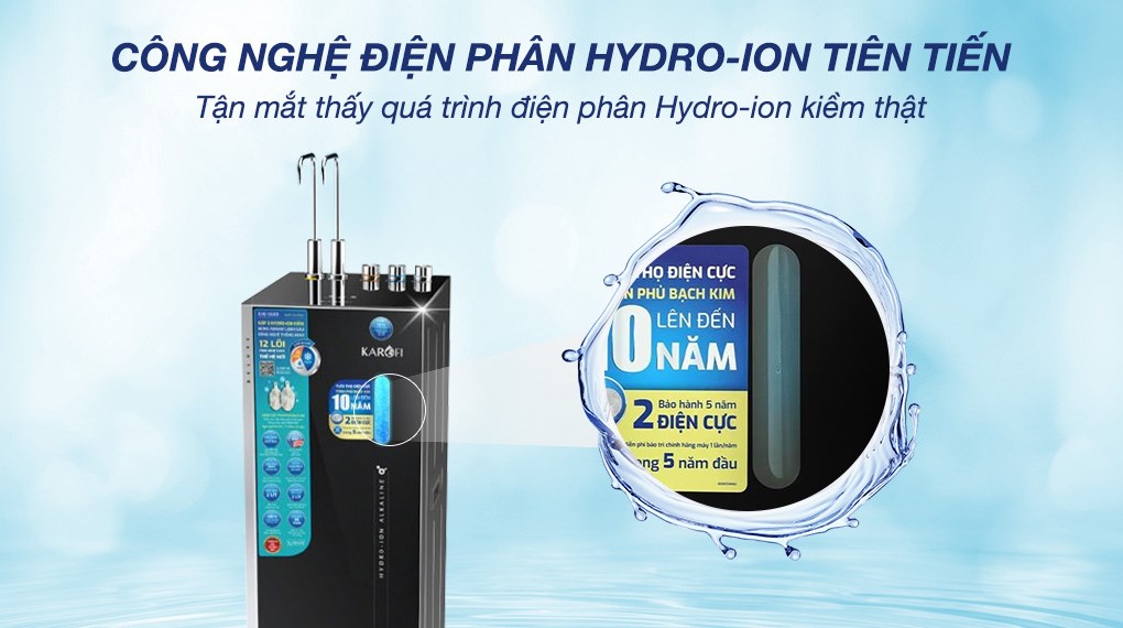 Máy lọc nước RO nóng nguội lạnh Hydrogen ion kiềm Karofi KAE-S688 12 lõi