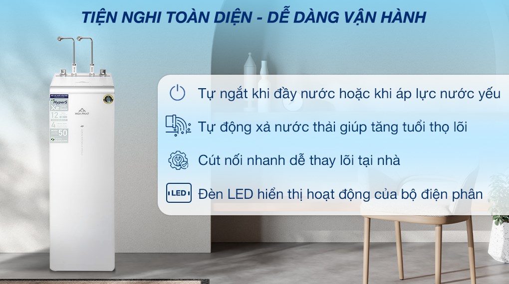 Máy lọc nước RO nóng nguội lạnh Hydrogen ion kiềm Hòa Phát HPA885 12 lõi