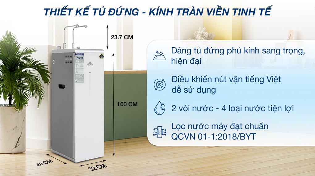 Máy lọc nước RO nóng nguội lạnh Hydrogen ion kiềm Hòa Phát HPA885 12 lõi
