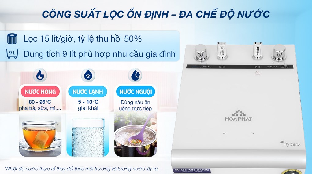 Máy lọc nước RO nóng nguội lạnh Hydrogen ion kiềm Hòa Phát HPA885 12 lõi