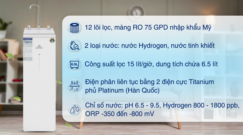 Máy lọc nước RO Hydrogen ion kiềm Hòa Phát HPA855 12 lõi