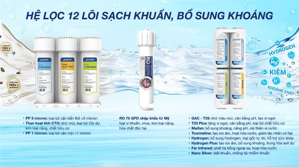 Máy lọc nước RO Hydrogen ion kiềm Hòa Phát HPA855 12 lõi