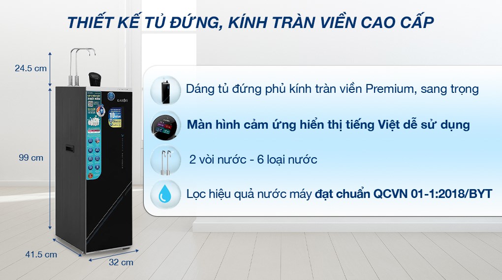 Máy lọc nước RO nóng nguội lạnh Hydrogen ion kiềm Karofi KAE-S695 13 lõi