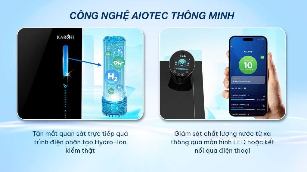 Máy lọc nước RO nóng nguội lạnh Hydrogen ion kiềm Karofi KAE-S695 13 lõi