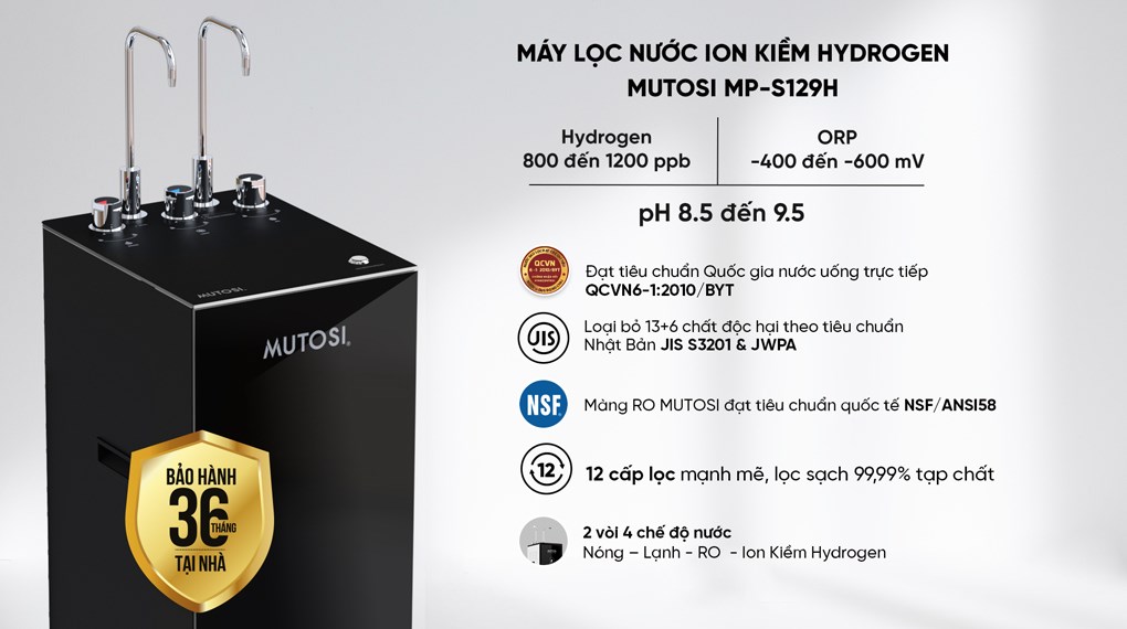Máy lọc nước RO nóng nguội lạnh Hydrogen ion kiềm Mutosi MP-S129H 10 lõi