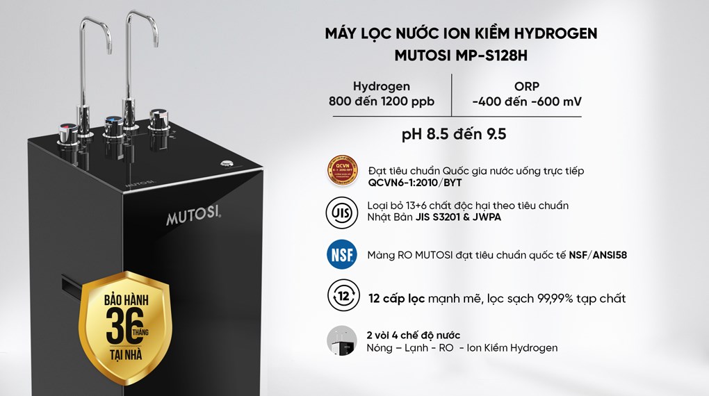 Máy lọc nước RO nóng nguội lạnh Hydrogen ion kiềm Mutosi MP-S128H 10 lõi