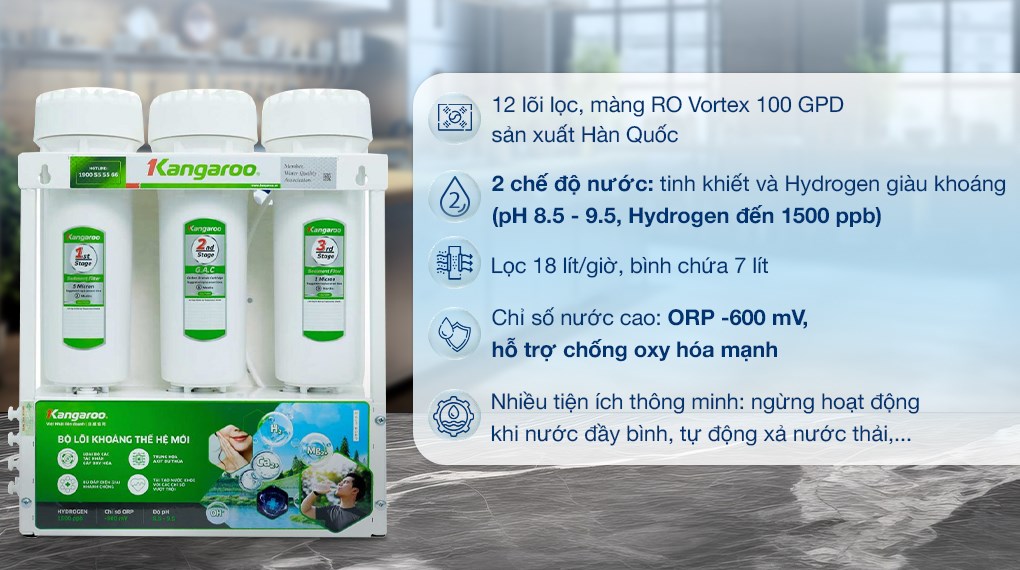 Máy lọc nước RO Hydrogen Kangaroo KGHP12K 12 lõi
