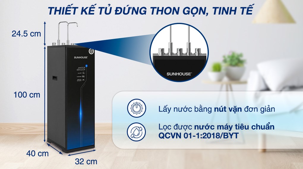 Máy lọc nước RO nóng nguội lạnh Hydrogen ion kiềm Sunhouse UltraX SHA76656LA 12 lõi