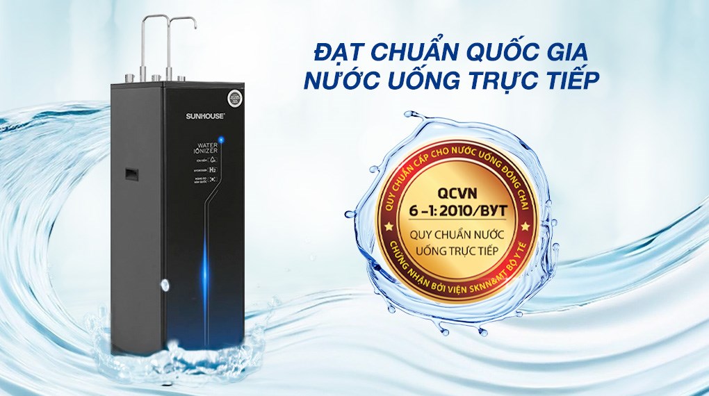 Máy lọc nước RO nóng nguội lạnh Hydrogen ion kiềm Sunhouse UltraX SHA76656LA 12 lõi