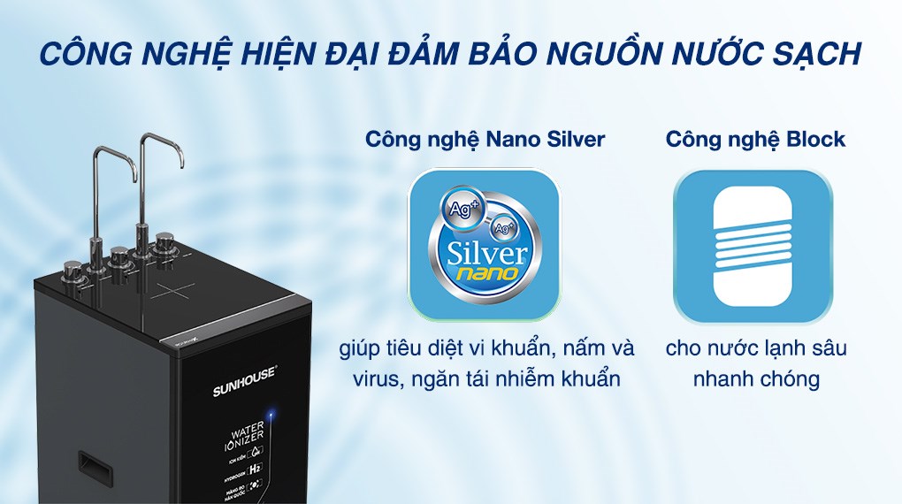 Máy lọc nước RO nóng nguội lạnh Hydrogen ion kiềm Sunhouse UltraX SHA76656LA 12 lõi