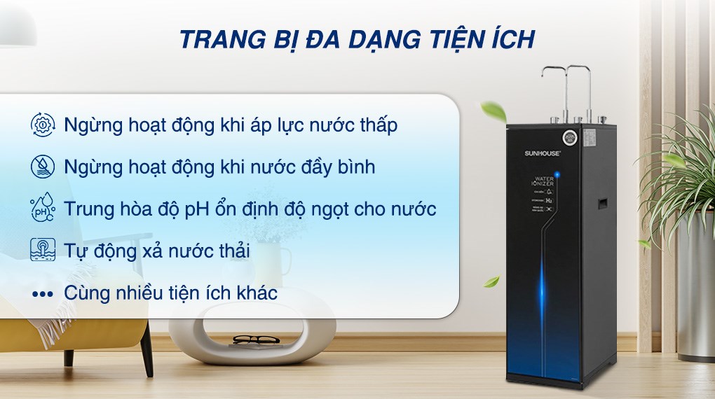 Máy lọc nước RO nóng nguội lạnh Hydrogen ion kiềm Sunhouse UltraX SHA76656LA 12 lõi