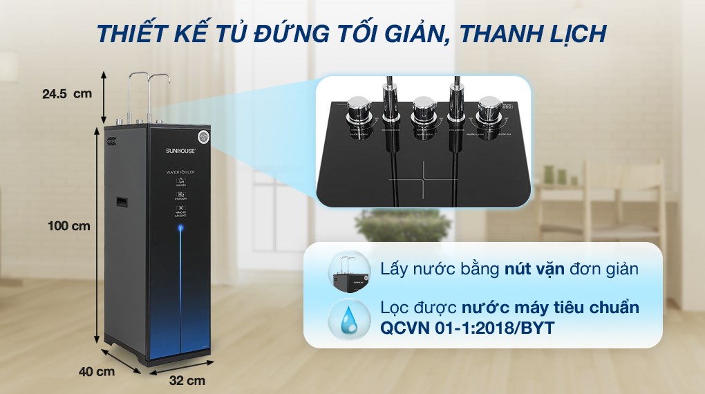Máy lọc nước RO nóng nguội lạnh Hydrogen ion kiềm Sunhouse UltraX SHA76258LA 12 lõi