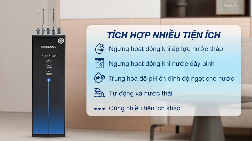 Máy lọc nước RO nóng nguội lạnh Hydrogen ion kiềm Sunhouse UltraX SHA76258LA 12 lõi