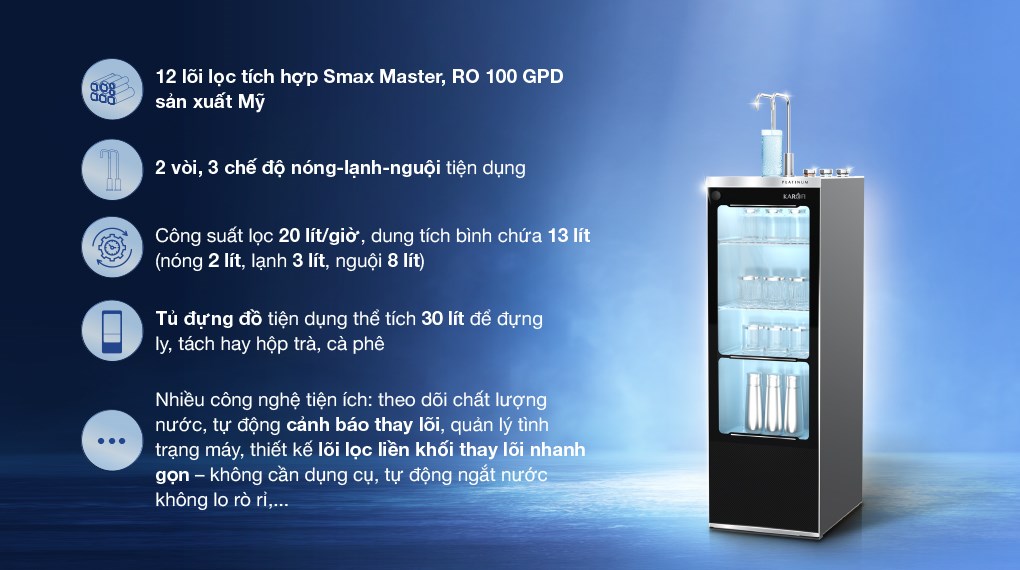 Máy lọc nước RO nóng nguội lạnh Karofi Platinum S6 12 lõi