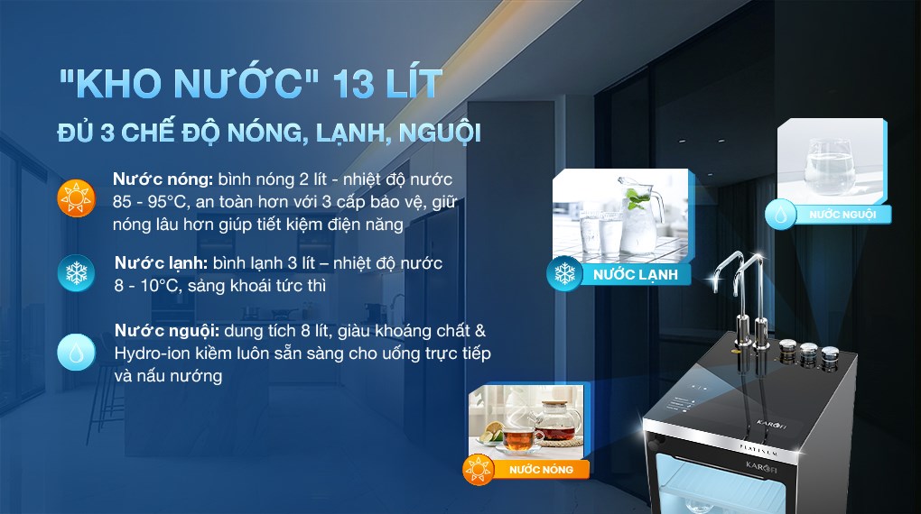 Máy lọc nước RO nóng nguội lạnh Karofi Platinum S6 12 lõi