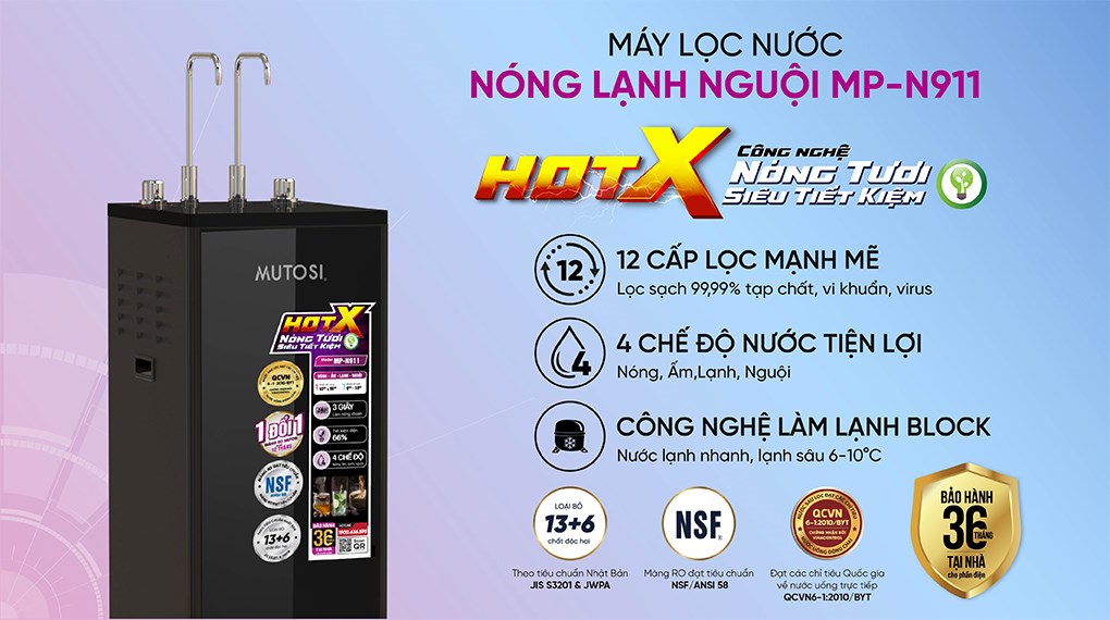 Máy lọc nước RO nóng nguội lạnh Mutosi MP-N911 11 lõi