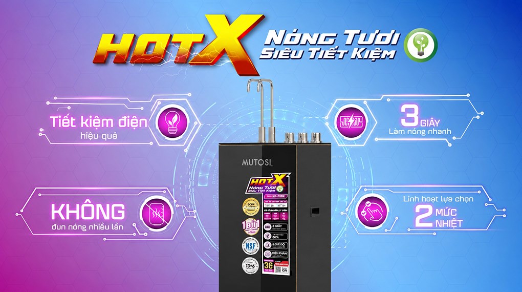 Máy lọc nước RO nóng nguội lạnh Hydrogen ion kiềm Mutosi MP-P88N 10 lõi