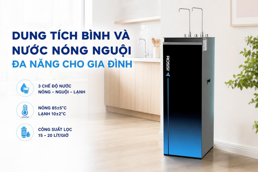 Máy lọc nước RO nóng nguội lạnh Hydrogen Rossi RA-X96D 12 lõi