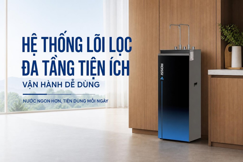 Máy lọc nước RO nóng nguội lạnh Hydrogen Rossi RA-X96D 12 lõi