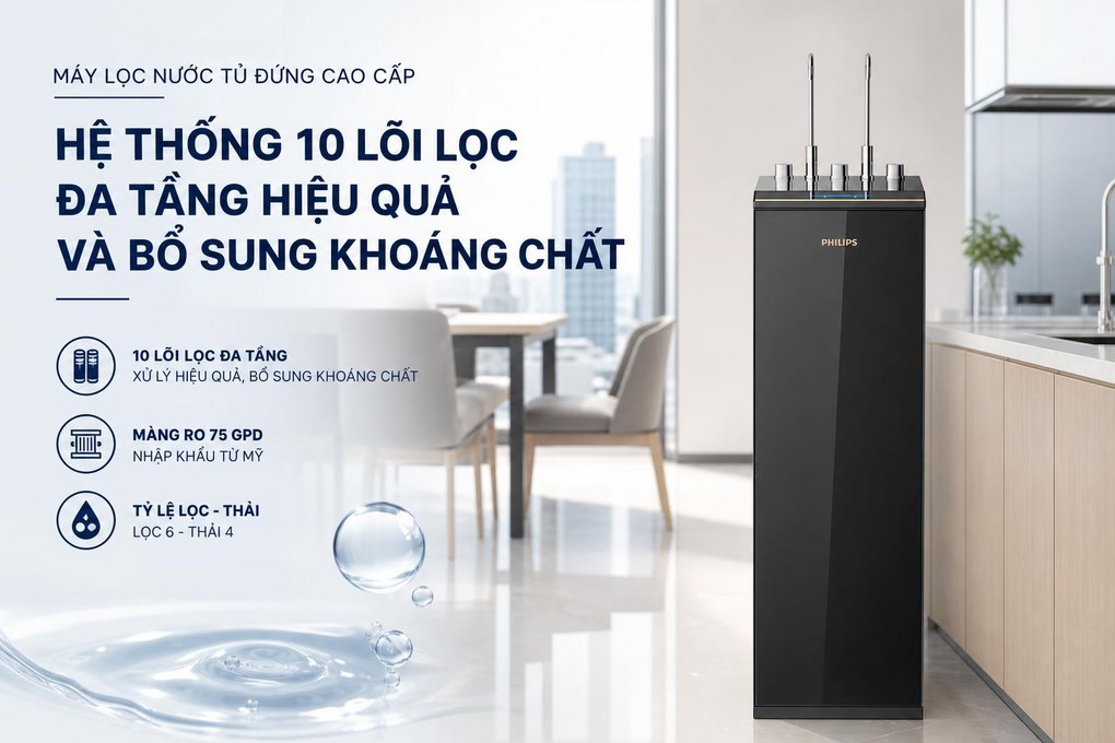 Máy lọc nước RO nóng nguội lạnh Philips ADD8913/74 10 lõi