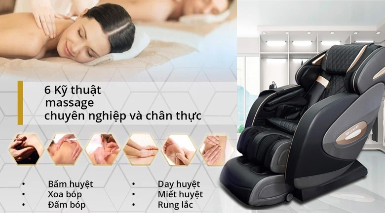 Ghế massage toàn thân Mishio Airbike Sports RK-7908E - 6 kỹ thuật massage