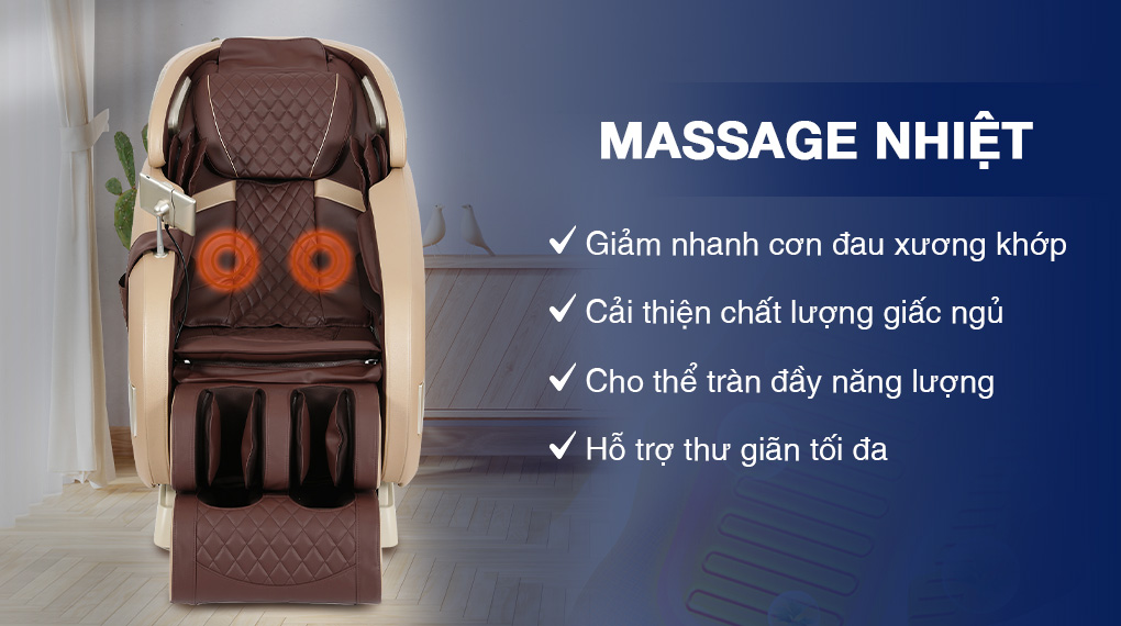 Tính năng massage nhiệt tỏa ra nhiệt hồng ngoại làm ấm toàn thân, giảm đi các cơn đau 