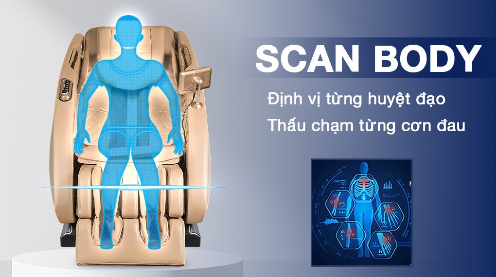 Ghế Massage Makano MKGM-20002 được trang bị chế độ Scan Body giúp tối ưu hóa các chương trình massage nhờ khả năng xác định các vị trí của huyệt đạo