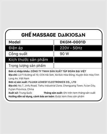 Ghế Massage Daikiosan DKGM-0001D Màu Đen