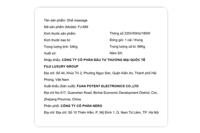 Ghế Massage Fuji Luxury FJ 699 Màu Đen