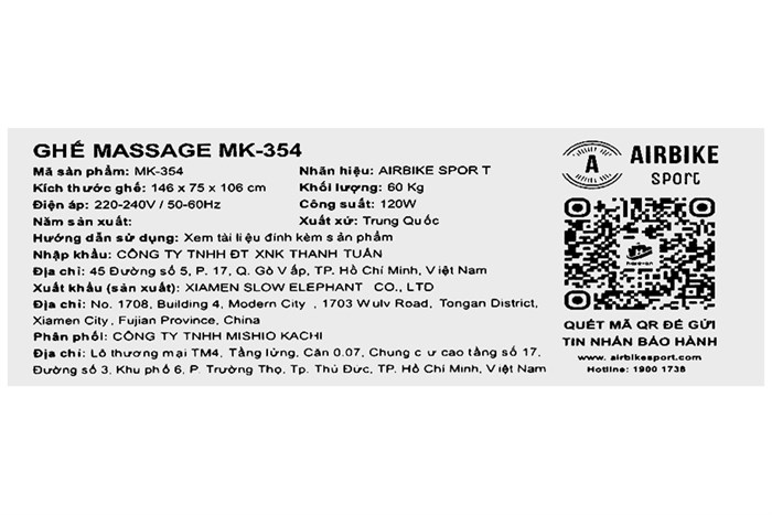 Ghế Massage Airbike Sport MK-354 Màu Xám