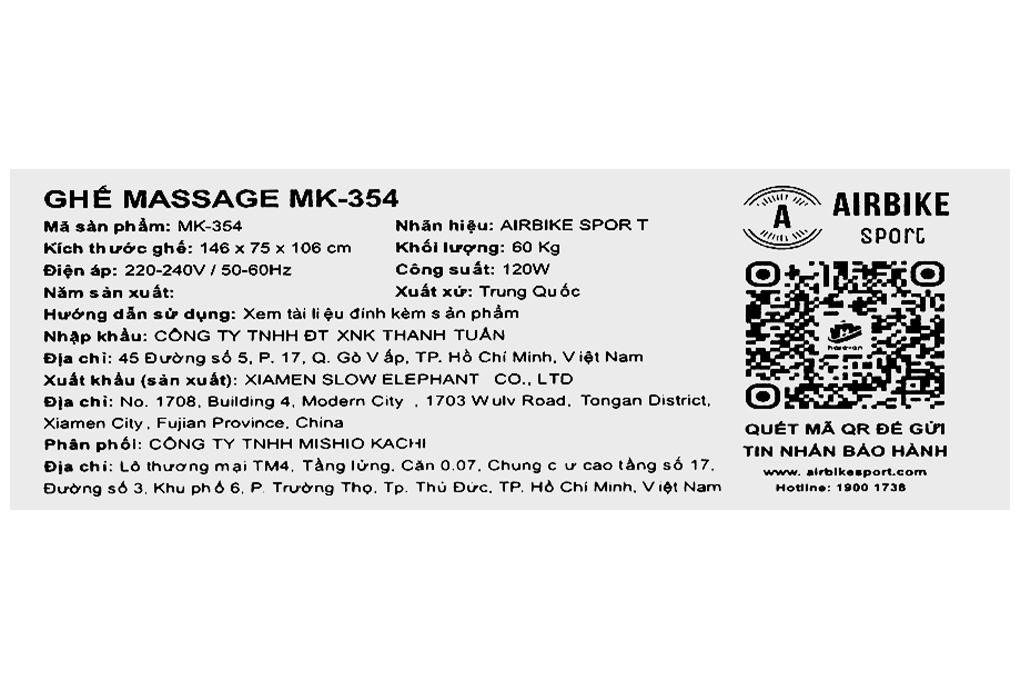 Ghế Massage Airbike Sport MK-354 Màu Xám