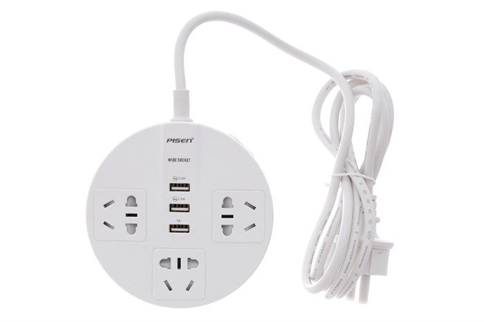Ổ cắm điện 3 lỗ 3 USB 1.8m Pisen KY-33 Màu Trắng