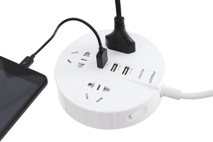 Ổ cắm điện 3 lỗ 3 USB 1.8m Pisen KY-33 Màu Trắng