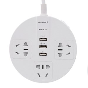 Ổ cắm điện 3 lỗ 3 USB 1.8m Pisen KY-33