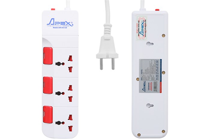 Ổ cắm điện 3 lỗ 2.5m Apex APE OC1-3R Màu Trắng - Đỏ