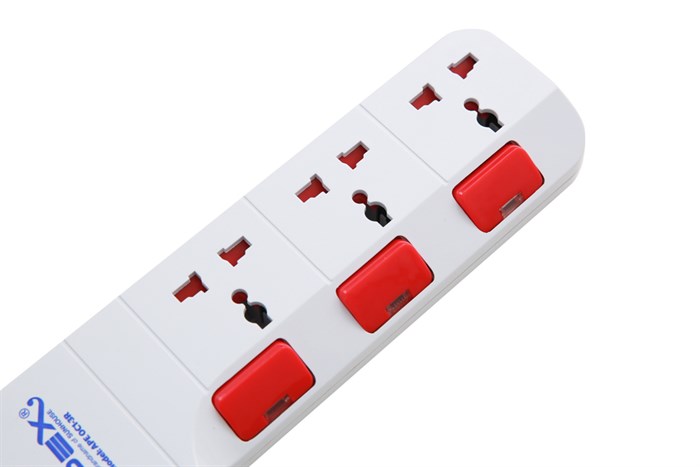 Ổ cắm điện 3 lỗ 2.5m Apex APE OC1-3R Màu Trắng - Đỏ